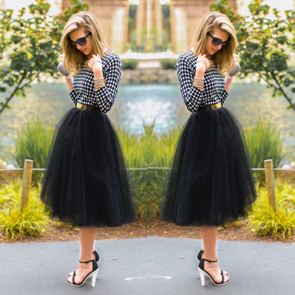 Black Tulle Full Midi Skirt